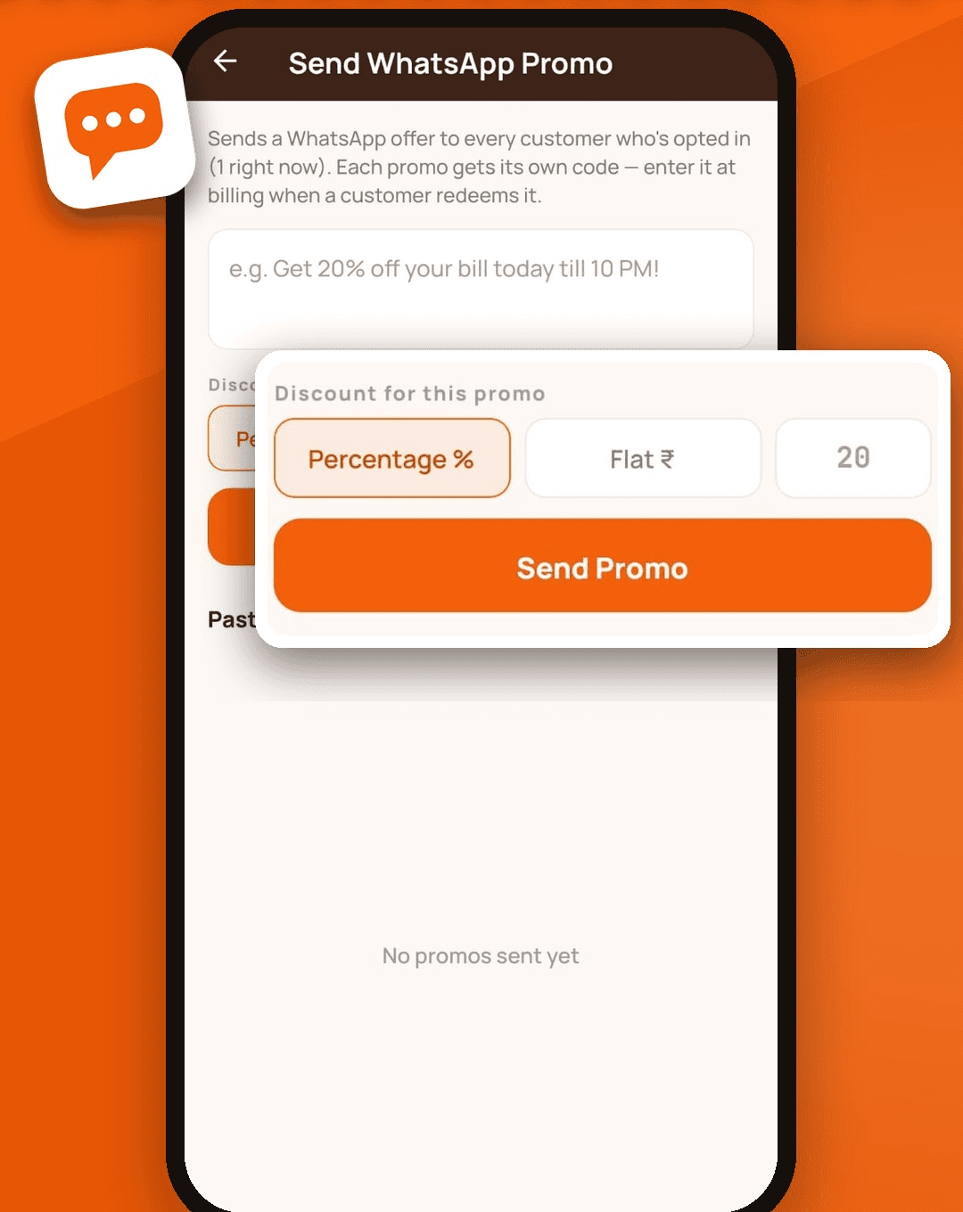 Send WhatsApp promo screen